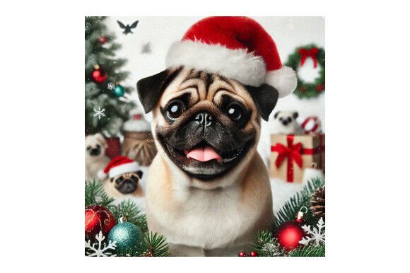 Cute Pug Dog with Christmas Santa Hat