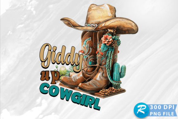 Giddy Up Cowgirl PNG Design for Embroidery