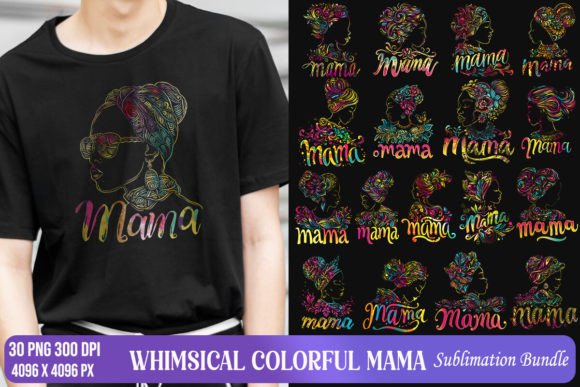 Whimsical Colorful Mama PNG for Embroidery